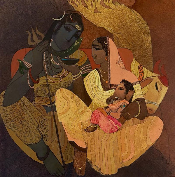 Shiv Parvathi And Lord Ganesha Painting by Siddharth Shingade | ArtZolo.com