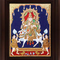 Religious tanjore traditional art titled 'Shiv Parvathi Tanjore Painting', 24x18 inches, by artist Myangadi Tanjore on Plywood