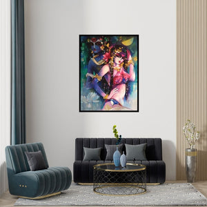 Preview of 'Shiv Parvati In Rhythm I' Painting by Rajeshwar Nyalapalli shown on a wall in a furnished room.