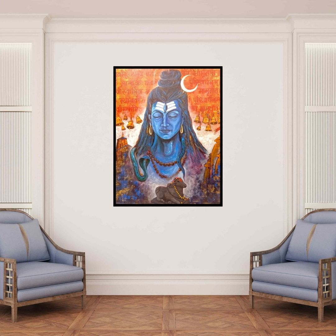 In-situ view of Arjun Das's 'Shiva (Shiva's Tranquility)' painting in a room
