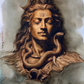 'Shiva' religious watercolor painting by artist Uday Bhan, 22x15 inch, on paper