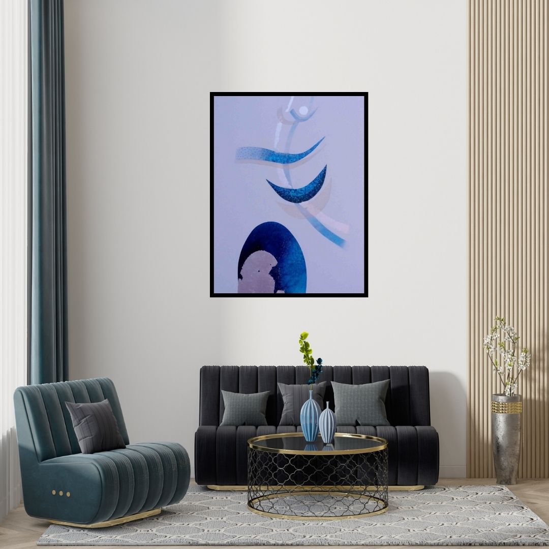 Preview of 'Shiva (Celestial Dance)' Painting by Uday Goswami shown on a wall in a furnished room.