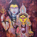 Shiva And Annapurna' religious acrylic painting by artist Atin Mitra, 36x42 inch, on canvas