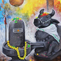 Shiva And Nandi' religious acrylic painting by artist Arjun Das, 48x36 inch, on canvas