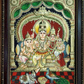 Religious tanjore traditional art titled 'Shiva Family Tanjore Painting 1', 24x18 inches, by artist VANI VIJAY on Plywood