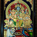 Religious tanjore traditional art titled 'Shiva Family Tanjore Painting 3', 24x18 inches, by artist VANI VIJAY on Plywood