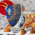 Shiva Nandi' religious acrylic painting by artist Chandrakant Tajbije, 36x60 inch, on canvas