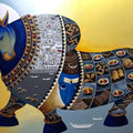 'Shiva Nandi 2' religious acrylic painting by artist Chandrakant Tajbije, 36x60 inch, on canvas