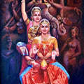 Religious oil painting titled 'Shiva Parvati Abhaya', 36x24 inches, by artist Rajeev M Y on Canvas