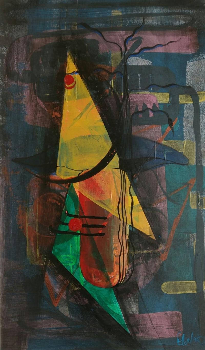 Religious acrylic painting titled 'Shiva Series 8', 21x12 inches, by artist Narendra Jatav on Paper