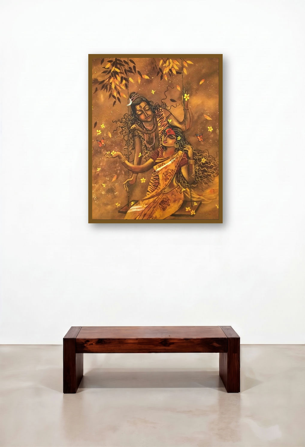 Shivasakti (Shiva and Parvati on a Swing) by artist Lisha N T displayed in a Designer Living Room