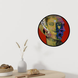Preview of 'Shivay (Circular Portrait)' Painting by Nayanjeet Nikam shown on a wall in a furnished room.