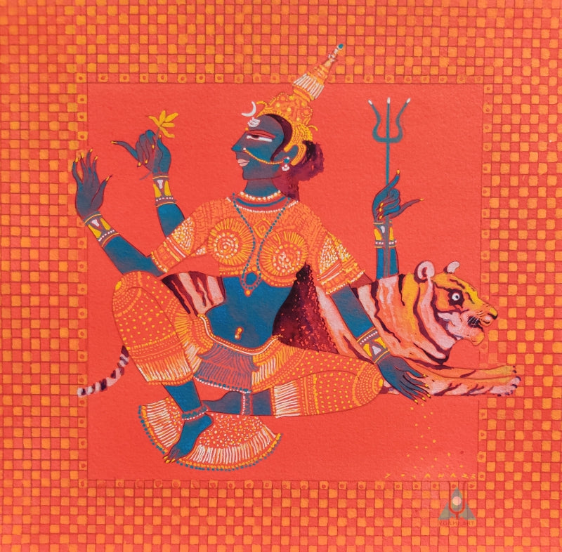 'Shoolkare' religious mixed-media painting by artist Yojana Dehankar, 12x12 inch, on paper