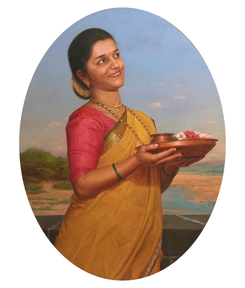 Shraddha' figurative oil painting by artist Ramesh Nanware, 42x29 inch, on canvas