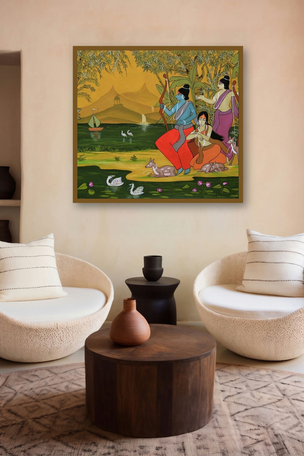 Shree Ram Sita Laxman (The Eternal Exile) by artist Chetan Katigar displayed in a Boutique gallery