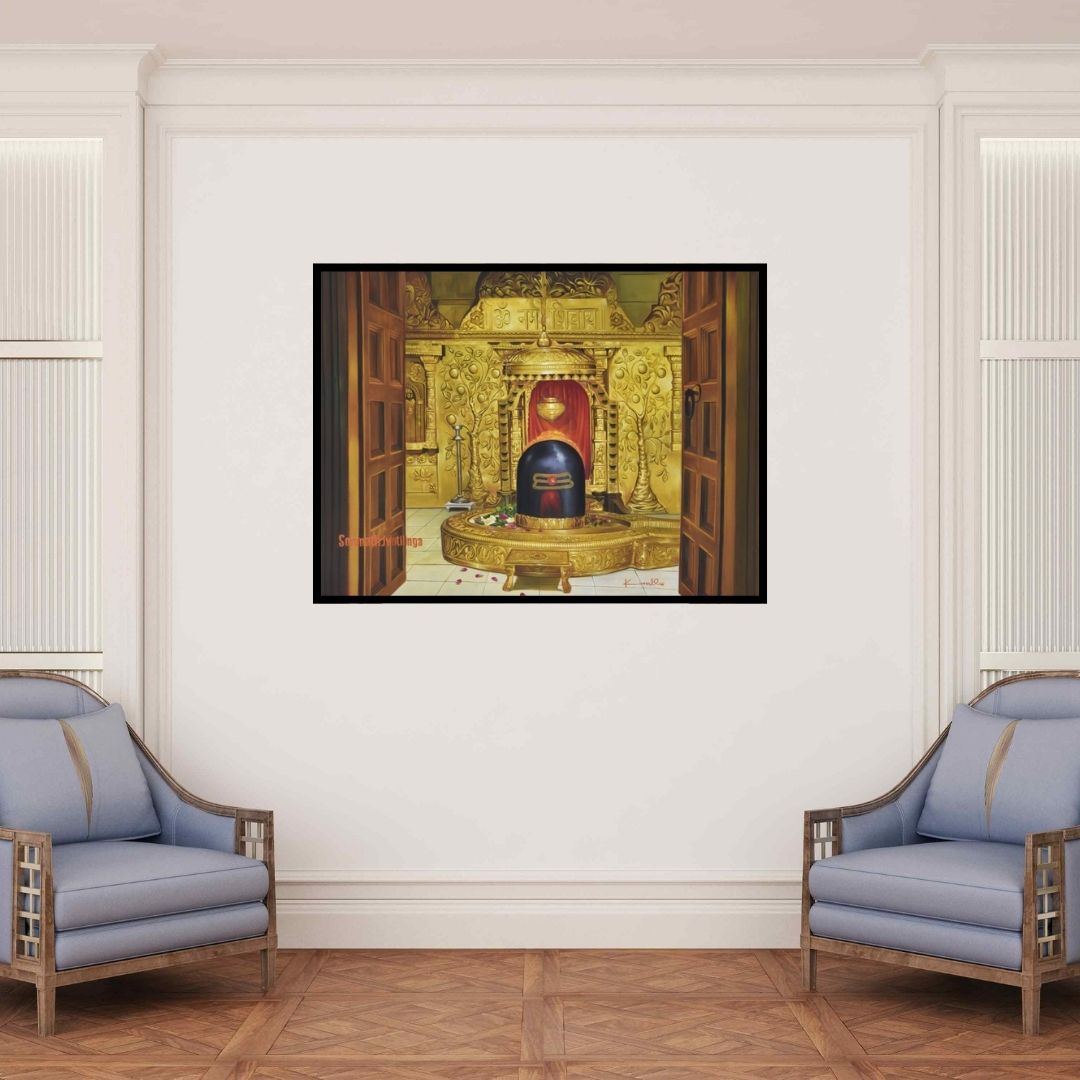 In-situ view of Kamal Rao's 'Shree Somnath Jyotirlinga (Sanctum of Somnath)' painting in a room