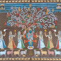 Religious pichwai traditional art titled 'Shreenath Ji Khajdi Tree', 60x84 inches, by artist Surkhi Arts on Cloth