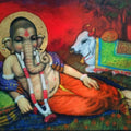 Religious acrylic painting titled 'Shri Ganesha', 12x16 inches, by artist Apet Pramod on Canvas