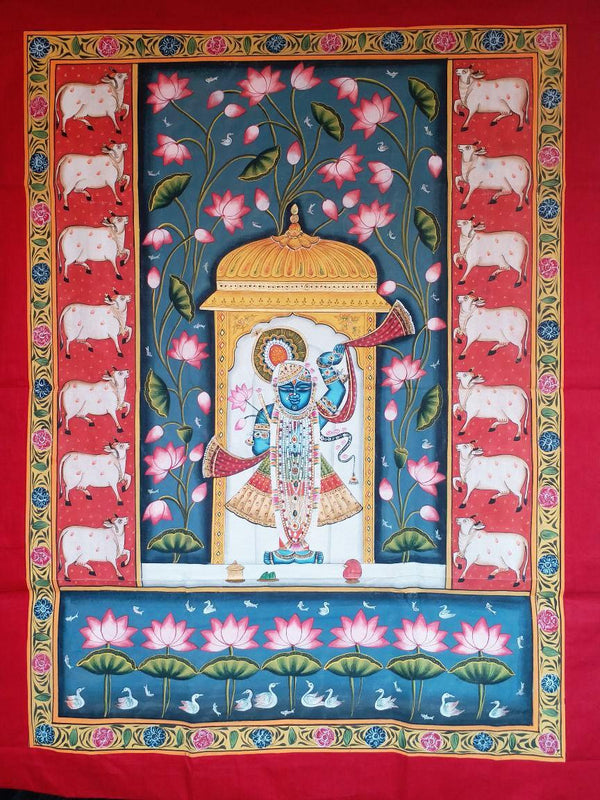 Shrinathji In Haveli With Lotus In Backg Traditional Art by Unknown | ArtZolo.com