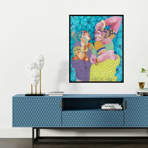 'Shringar 2 (Adornment)' painting by Bhawandla Narahari shown on a wall in a furnished room.