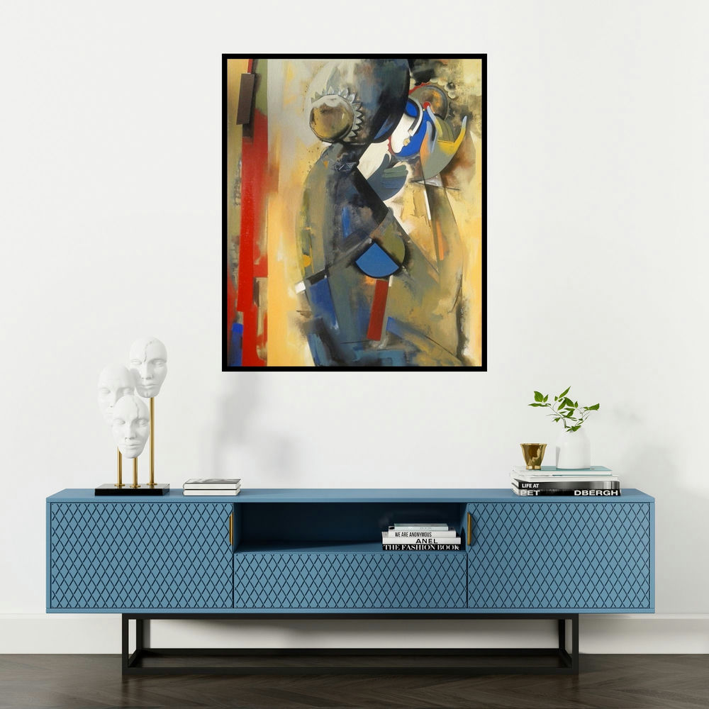 Vishal Phasale's 'Shringar' painting visualized above a sofa in a contemporary room.