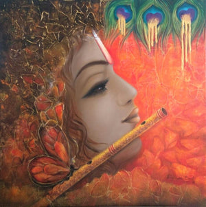 Shyama (Melody of the Soul) by Rakhi Baid, Original Acrylic Religious Painting on Canvas, Medium Square Wall Art
