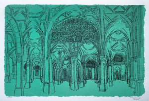 Religious serigraphs painting titled 'Sidi Saiyyed Mosque', 15x22 inches, by artist Vrindavan Solanki on Paper