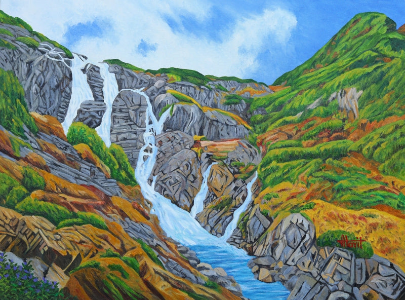 Siklawa Waterfall Poland' nature oil painting by artist Ajay Harit, 24x32 inch, on canvas