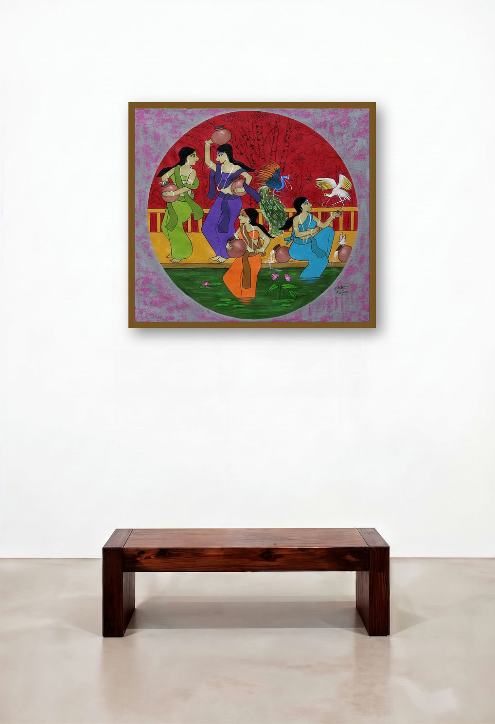 Silence Talk (Water Maidens) by artist Chetan Katigar displayed in a Classic Hotel Lobby