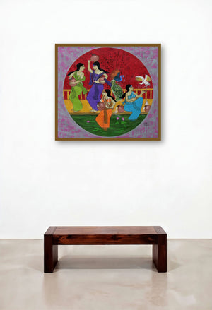 Silence Talk (Water Maidens) by artist Chetan Katigar displayed in a Classic Hotel Lobby