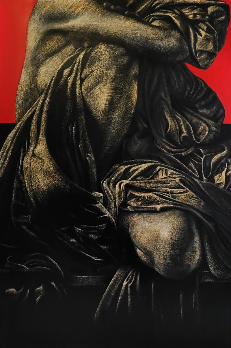 Silent Contour' contemporary oil painting by artist Abid Shaikh, 36x24 inch, on canvas