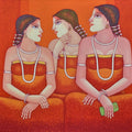 Silent Existence' figurative acrylic painting by artist Animesh Biswas, 32x34 inch, on canvas