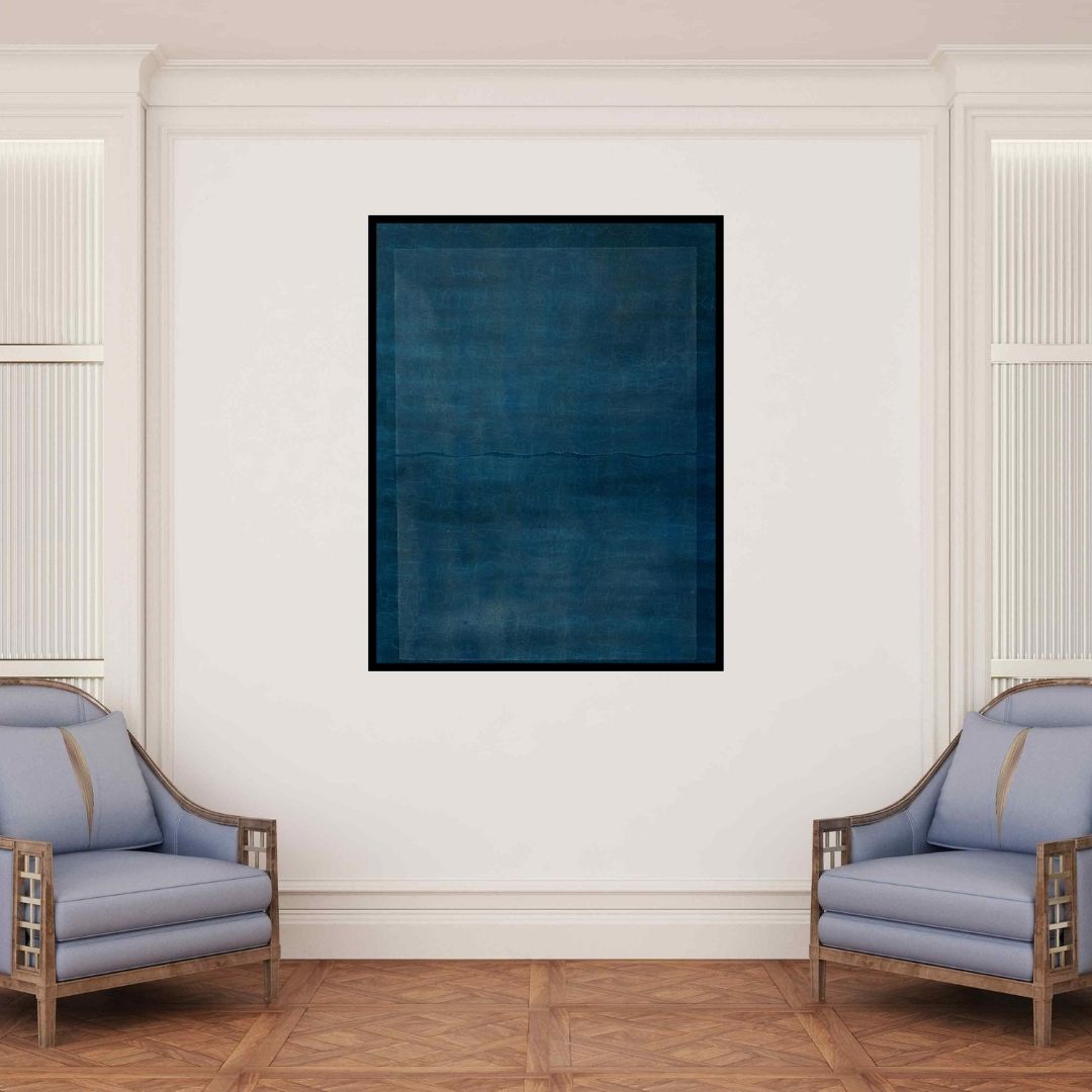 In-situ view of Pradeep Ahirwar's 'Silent Language (Divided Horizon)' painting in a room