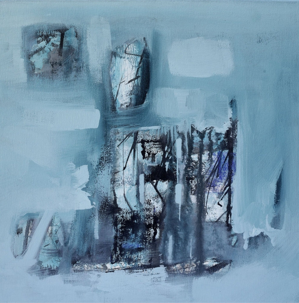 Silent Passage' abstract acrylic painting by artist Dilip Mali, 15x15 inch, on canvas