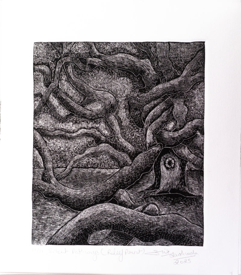 Silent Pathway' nature etching printmaking by artist Ankit Kushwaha, 8x6 inch, on paper