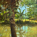 Silent Reflection 1' nature oil painting by artist Achintya Hazra, 36x24 inch, on canvas