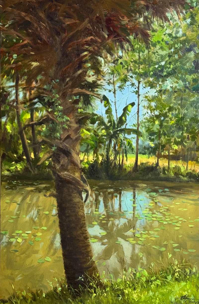Silent Reflection 1' nature oil painting by artist Achintya Hazra, 36x24 inch, on canvas