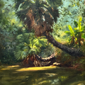 Silent Reflection 2' nature oil painting by artist Achintya Hazra, 34x22 inch, on canvas