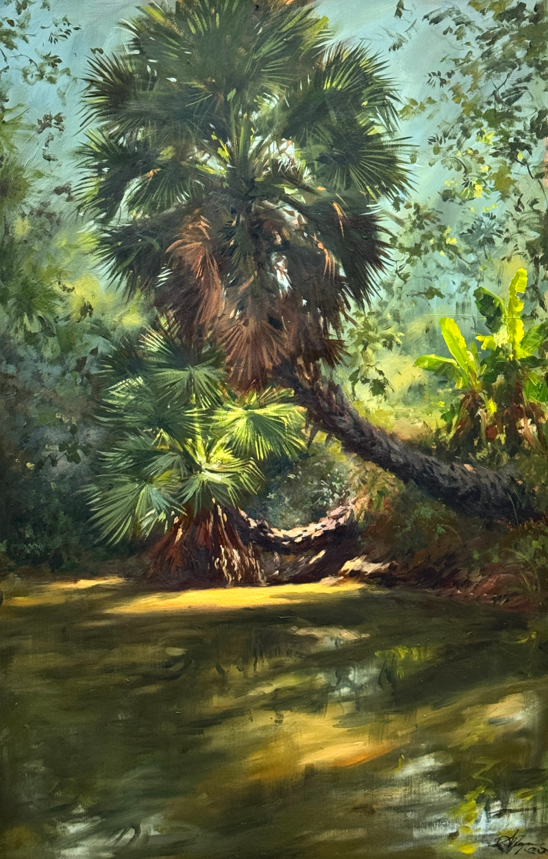 Silent Reflection 2' nature oil painting by artist Achintya Hazra, 34x22 inch, on canvas
