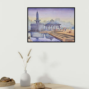 In-situ view of Ambadas Nagpure's 'Silent Reflection (Morning at the Ghat)' painting in a room