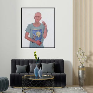 'Silent Scream 2' painting by Ritesh Warambhe shown on a wall in a furnished room.