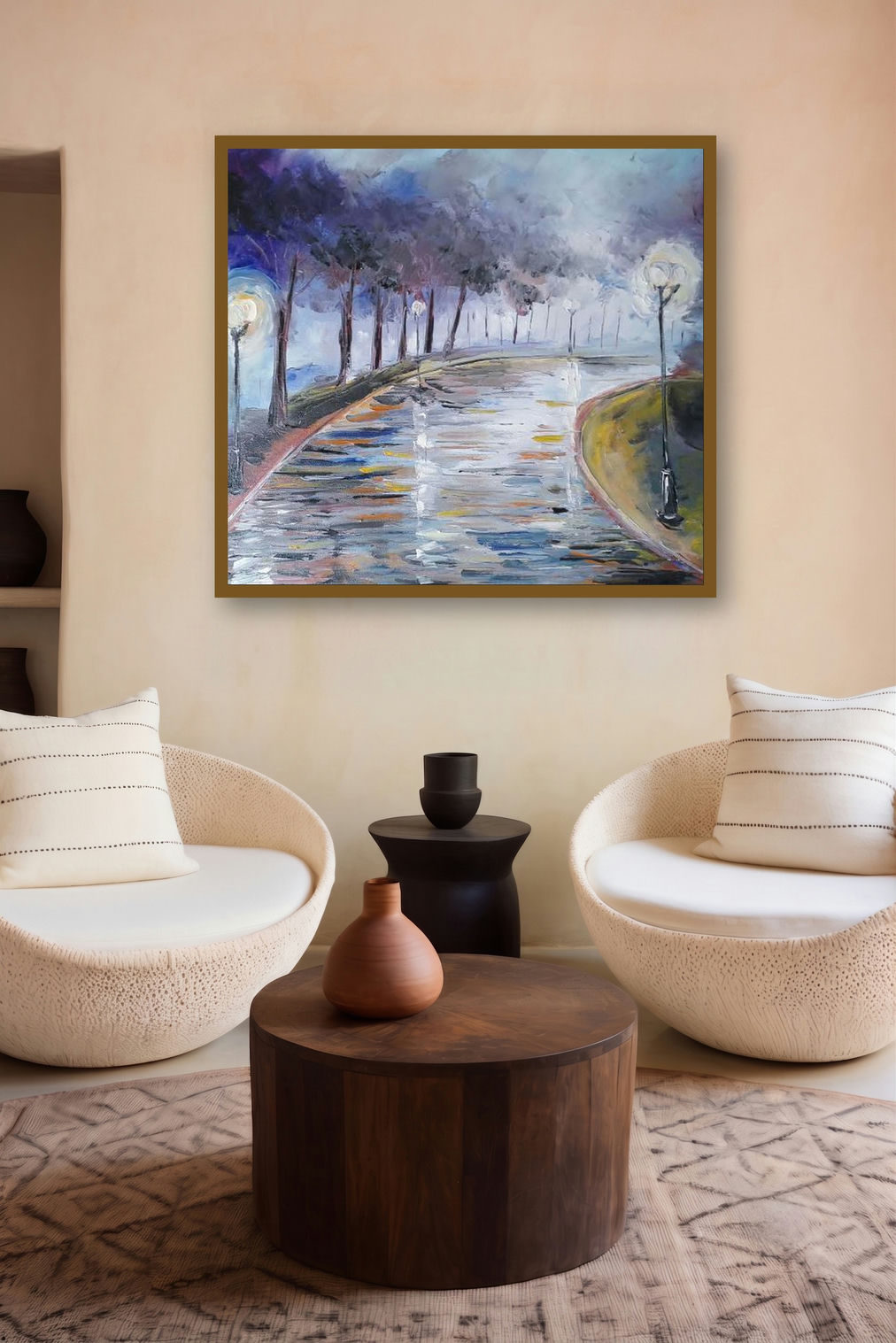 Silent Street (Ethereal Glow) by artist Kiran Bableshwar displayed in a Museum Style gallery