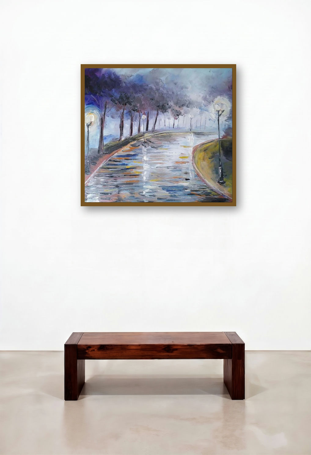 Silent Street (Ethereal Glow) by artist Kiran Bableshwar displayed in a Contemporary Hotel Lobby