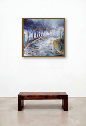 Silent Street (Ethereal Glow) by artist Kiran Bableshwar displayed in a Contemporary Hotel Lobby