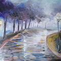 Impressionist oil painting titled 'Silent Street', 20x13 inches, by artist Kiran Bableshwar on Canvas