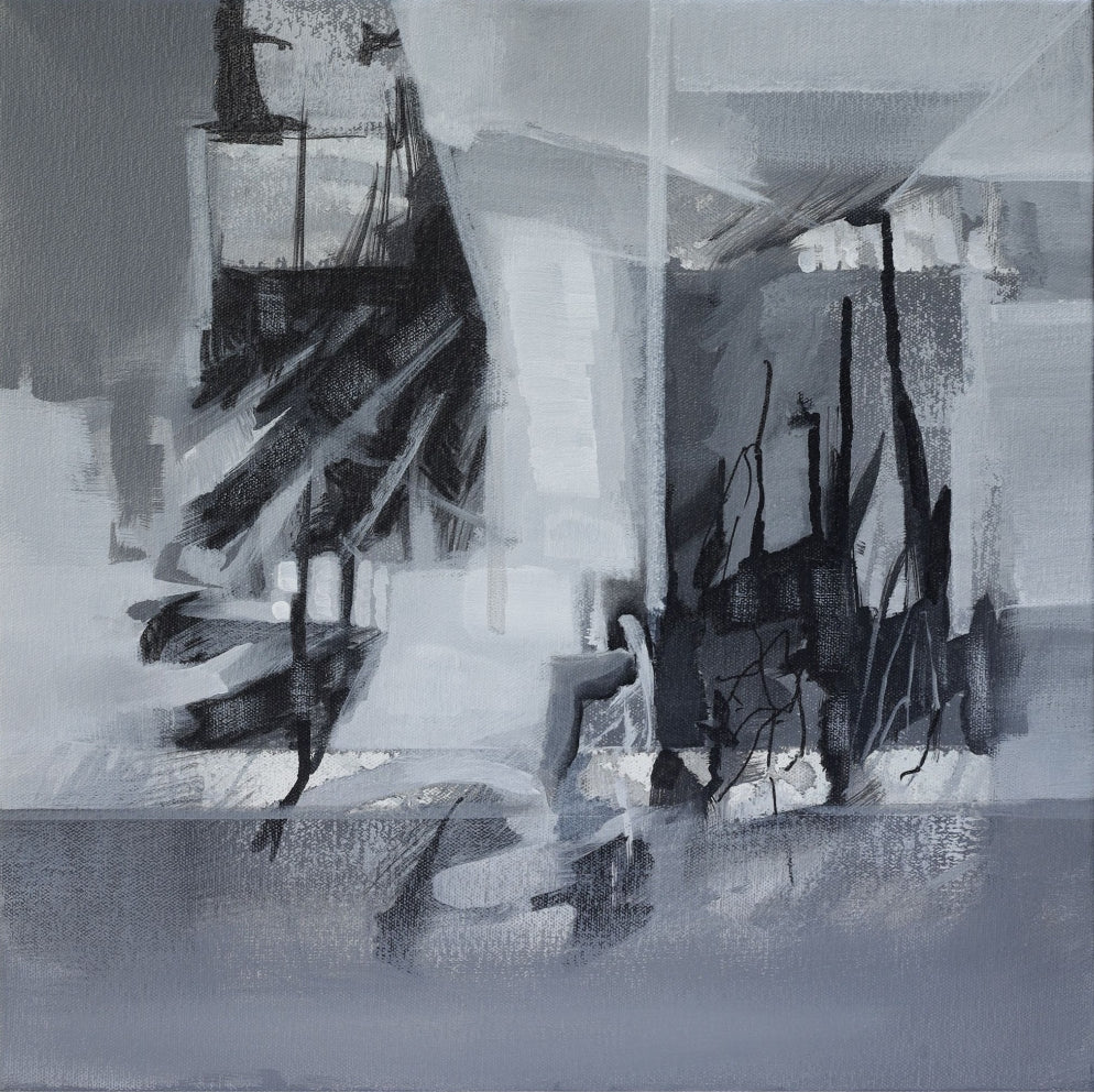 Silent Structure' abstract acrylic painting by artist Dilip Mali, 15x15 inch, on canvas