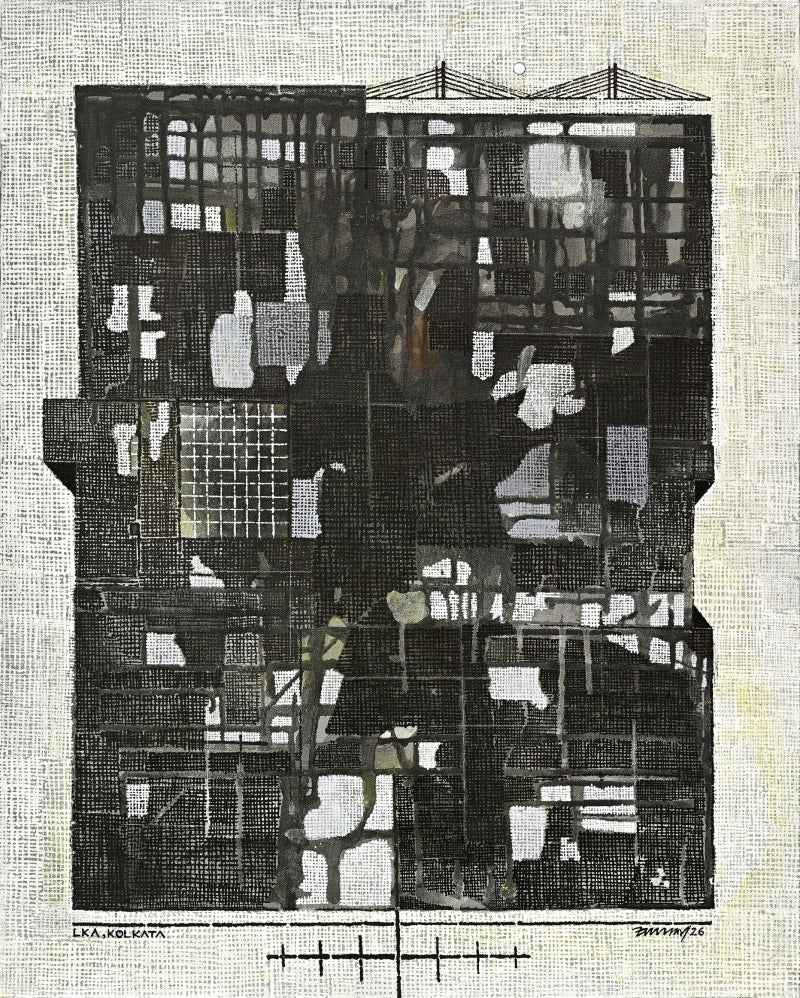 Silent Structure' contemporary acrylic painting by artist Palash Chandra Baidya, 30x24 inch, on canvas