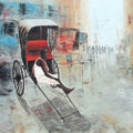 'Silent Wheels Of Kolkata' cityscape oil painting by artist Purnendu Mandal, 36x48 inch, on canvas