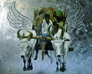 Silver Dream by Ajit Deswandikar, Original Acrylic Figurative Painting on Canvas, X-Large Horizontal Wall Art