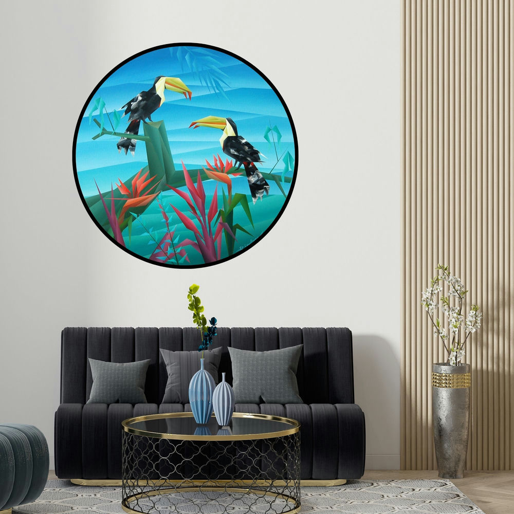 Nirakar Chowdhury's 'Similarity' painting visualized above a sofa in a contemporary room.